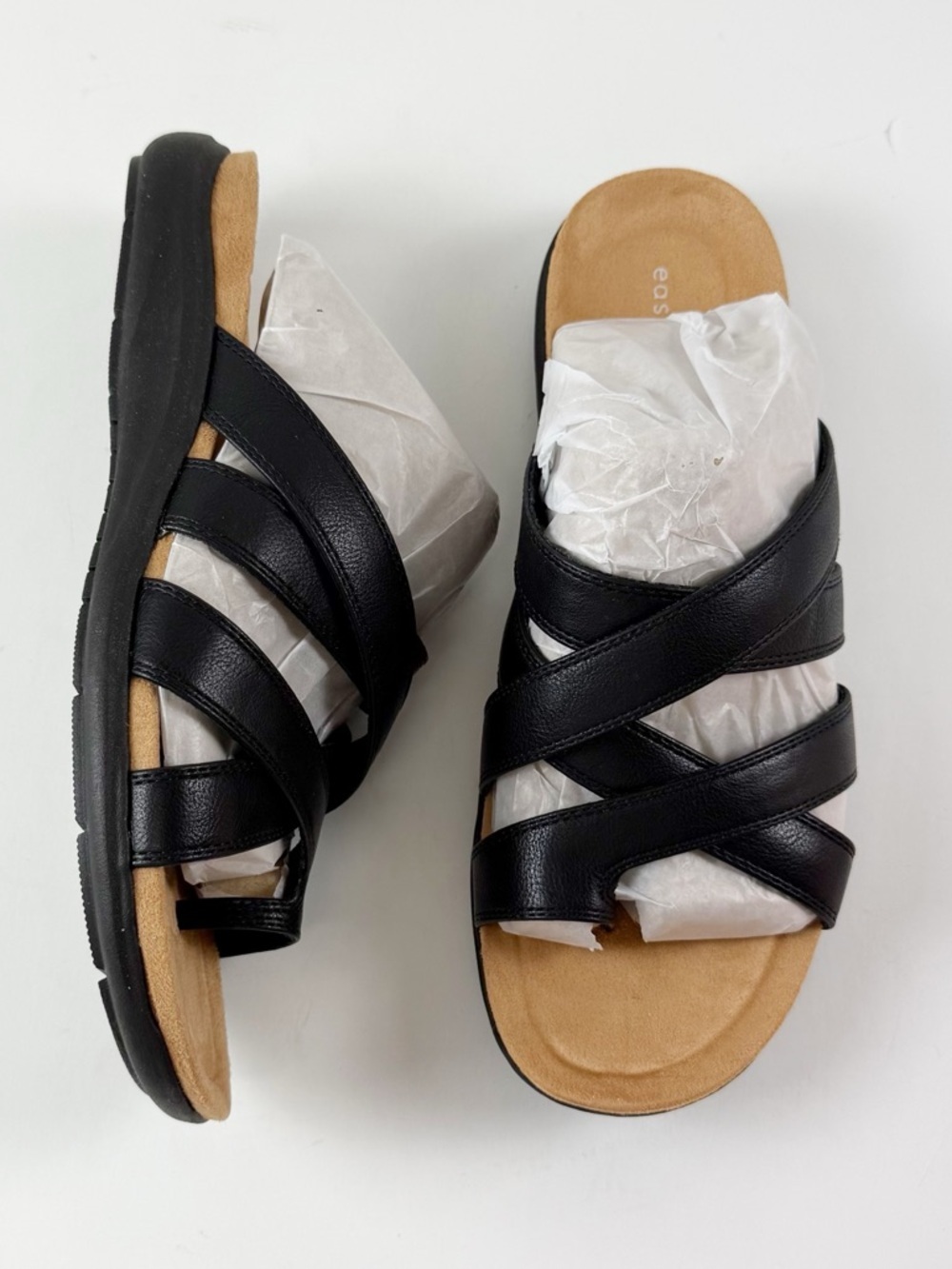 Easy Spirit Westly Strappy Slip-On Sandals Womens 10M Black Smooth NWT